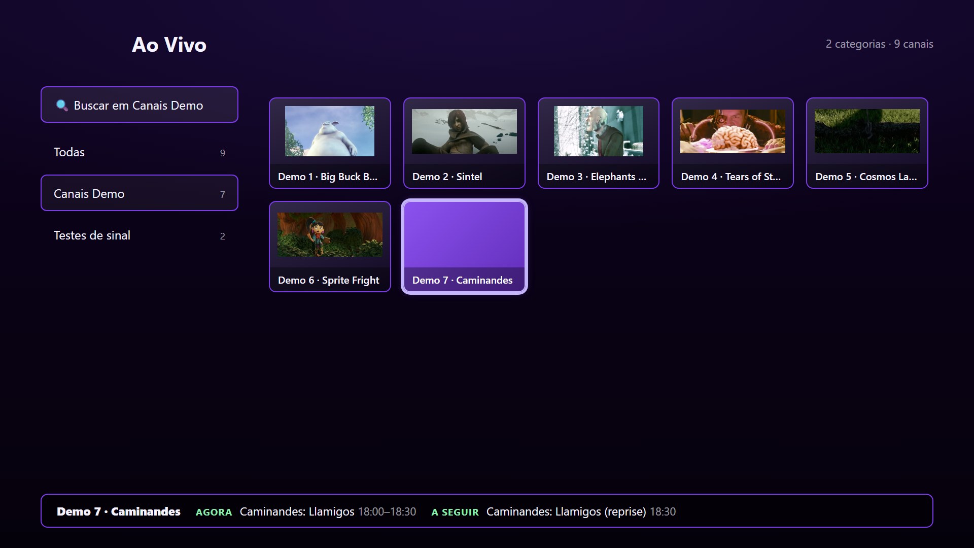 Canais ao vivo com guia de programação